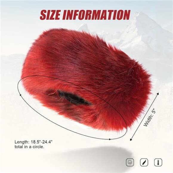 Faux Fur Headband for Women Red - Picture 4 of 6